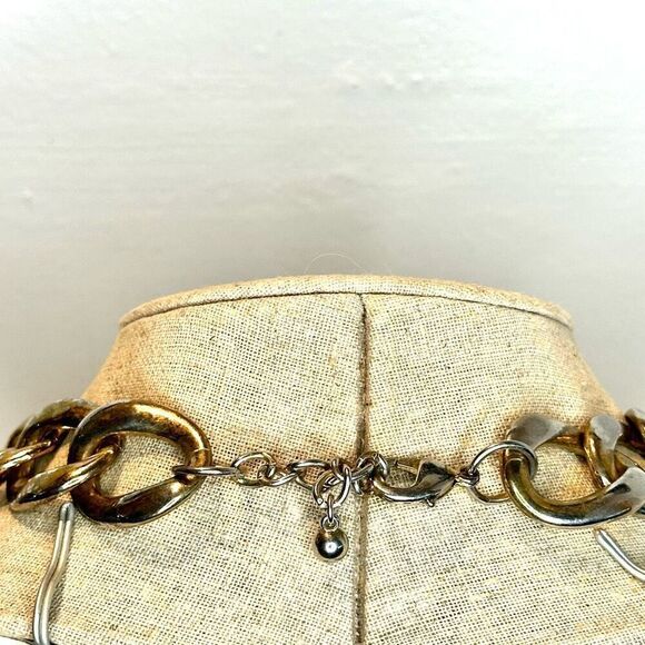 Zara Chunky Gold-tone Cuban Curb Chain With Black Stone Statement Necklace 19" - Picture 3 of 4